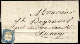 Let DUCHE DE SAVOIE - Oblitérations Sur Timbres Sardes N°12 Pli D'archive, Obl. Càd Sarde THONES 3/9/59 Sur LAC, TB - 1849-1876: Periodo Classico