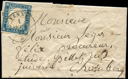 Let DUCHE DE SAVOIE - Oblitérations Sur Timbres Sardes N°12 Pli D'archive, Obl. Càd Sarde YENNE 1/9/57 S. LAC, Frappe TT - 1849-1876: Période Classique