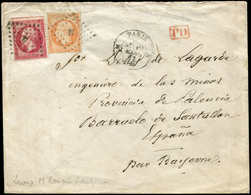 Let LETTRES DE PARIS - N°23 Et 24 Obl. Los. M Romain Sur Env., Càd M PARIS M 19/3/63 Pour L'ESPAGNE, TB - 1849-1876: Periodo Classico