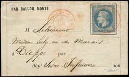 Let BALLONS MONTES - N°29B Obl. Càd ARMEE FRANCAISE 14e CORPS En Rouge Et Répété à Côté 3/11/70 S. LSC Formule, Arr. DIE - War 1870