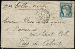 Let BALLONS MONTES - N°37 Obl. Etoile 3 S. LAC Avec Texte Intéressant à Propos De M. Steenackers, Càd Pl. De La Madelein - War 1870