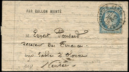 Let BALLONS MONTES - N°37 Obl. Càd R. Cardinal Lemoine 17/12/70 S. LAC Formule Pour Les SABLES D'OLONNE, TTB. LE DAVY - War 1870