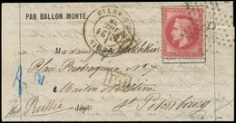 Let BALLONS MONTES - N°32 Obl. Etoile 8 S. LAC Formule, Càd R. D'Antin 21/2/70, Pour St PETERSBOURG, TTB. C. LE LAVOISIE - War 1870