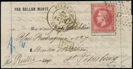 Let BALLONS MONTES - N°32 Obl. Etoile 8 S. LAC Formule, Càd R. D'Antin 21/2/70, Pour St PETERSBOURG, TTB. C. LE LAVOISIE - Guerra Del 1870