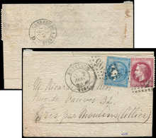 Let Boules De Moulins -  N°32 Et 45C Obl. GC 1805 S. LAC, Càd T17 HONFLEUR 2/1/71, Pour Paris Par Moulins, Au Verso Càd  - Guerra Del 1870