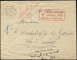 Let Guerre De 1870 -  Càd PARIS LA VILLETTE 31/1/71 S. Env., Cachet Rouge Mère DE LA GUERRE/31 JANVIER 1871/CABINET DU M - War 1870