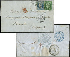 Let AFFRANCHISSEMENTS ET COMBINAISONS - N°2 Et 10, 15c. Vert Et 25c. Bleu, Obl. GRILLE SANS FIN S. LAC, Càd PARIS 9/12/5 - 1849-1876: Periodo Classico