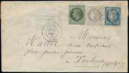 Let AFFRANCHISSEMENTS DE SEPTEMBRE 1871 - N°25, 37 Et 41 PERCE En LIGNES, Obl. GC 506 S. LAC Chocolat Poulain, Càd T17 B - 1849-1876: Periodo Classico