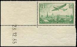 * POSTE AERIENNE - 14  50f. Vert-jaune, Cdf Daté 23/12/35, Infime Point D'adhérence, Quasiment **, TTB - 1927-1959 Nuovi