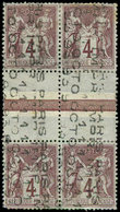 (*) PREOBLITERES - 14  Sage, 4c. Lilas-brun, 11 OCT., BLOC De 4 Inter-galvano, Qqs Défauts, B/TB, RR - 1893-1947