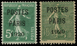 (*) PREOBLITERES - 24/25, 5c. Vert Et 15c. Vert-olive, POSTES PARIS 1920, TB - 1893-1947