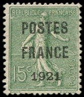 (*) PREOBLITERES - 34  15c. Vert-olive, POSTES FRANCE 1921, TB. Br - 1893-1947