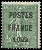 ** PREOBLITERES - 37  15c. Olive, POSTES FRANCE 1922, TB. C - 1893-1947