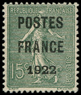 (*) PREOBLITERES - 37  15c. Olive, POSTES FRANCE 1922, TB. C - 1893-1947