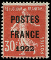 (*) PREOBLITERES - 38  30c. Rouge, POSTES FRANCE 1922, TB. C - 1893-1947