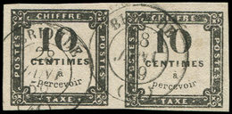 TAXE - 1   10c. Noir Litho, PAIRE Obl. Càd T15 BRIOUDE 28/1/59, R Et TTB - 1859-1959 Lettres & Documents