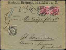 Let TAXE - 20  50c. Noir, Obl. Càd St SAVINIEN 8/1/95 S. Env. Affr. 10pf. Rouge D'ALLEMAGNE Obl. FRANKFURT 6/1, TB - 1859-1959 Lettres & Documents