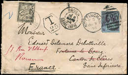 Let TAXE - 20  50c. Noir, Obl. ROUEN 8/3/94 Sur Env. Affie 2 1/2p. De GRANDE-BRETAGNE Obl. 583 De NOTTINGHAM 7/3, TB - 1859-1959 Storia Postale