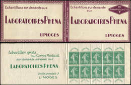 CARNETS (N°Cérès Jusqu'en1964) - 6    Semeuse Chiffres Maigres, 10c. Vert, N°188, PHENA, Bon Centrage, TB - Autres & Non Classés