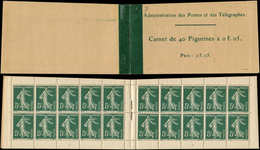 CARNETS (N°Cérès Jusqu'en1964) - 7    Semeuse Camée,  5c. Vert, N°137, T I, Couverture Postale, Infime Ch. En C4, Sinon - Altri & Non Classificati