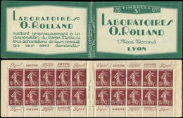 CARNETS (N°Cérès Jusqu'en1964) - 28   Semeuse Camée, 15c. Brun-lilas, N°189, T I, Laboratoires ROLLAND, Haut De Feuille, - Altri & Non Classificati