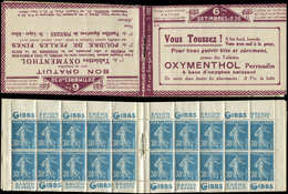 CARNETS (N°Cérès Jusqu'en1964) - 53   Semeuse Camée, 30c. Bleu, N°192A, T IIB, S. 102-SO, OXYMENTHOL, TB - Autres & Non Classés