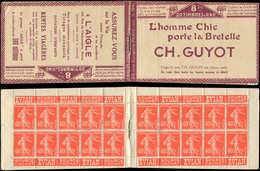 CARNETS (N°Cérès Jusqu'en1964) - 62   Semeuse Camée, 40c. Vermillon, N°194A, T I, S. 109 B, CH. GUYOT/L'AIGLE, C4 Petit - Sonstige & Ohne Zuordnung