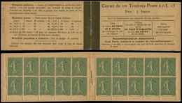 CARNETS (N°Cérès Jusqu'en1964) - 70   Semeuse Lignée, 15c. Vert-olive, N°130D, T V, Fraîcheur Postale, Rare Et TB - Other & Unclassified