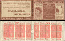 CARNETS (N°Cérès Jusqu'en1964) - 95   Semeuse Lignée, 50c. Rouge, N°199B, T IIB, S. 197-RP, CREME MERCIER HAMAMELIS, TB - Autres & Non Classés