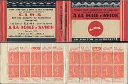 CARNETS (N°Cérès Jusqu'en1964) - 95   Semeuse Lignée, 50c. Rouge, N°199B, T IIB, TOILE D'AVION Avec Intercalaires, Un Ex - Sonstige & Ohne Zuordnung