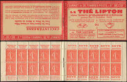 CARNETS (N°Cérès Jusqu'en1964) - 96   Semeuse Lignée, 50c. Rouge, N°199B, T IIB, S. 173-N, THE LIPTON, Fraicheur Postale - Autres & Non Classés