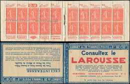 CARNETS (N°Cérès Jusqu'en1964) - 96   Semeuse Lignée, 50c. Rouge, N°199B, T IIB, S. 189, LAROUSSE, Bas De Feuille (amorc - Autres & Non Classés