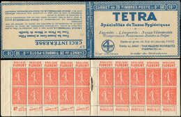 CARNETS (N°Cérès Jusqu'en1964) - 99   Semeuse Lignée, 50c. Rouge, N°199B, T IIB, S. 155-SP, TETRA, 2 Grains Dans Le Papi - Autres & Non Classés