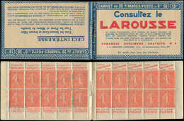 CARNETS (N°Cérès Jusqu'en1964) - 100  Semeuse Lignée, 50c. Rouge, N°199B, T IIB, S. 186, LAROUSSE, TB - Other & Unclassified