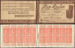 CARNETS (N°Cérès Jusqu'en1964) - 115  Semeuse Lignée, 50c. Rouge, N°199B, T IIB, S. 158, LUX RADIO (infime Déchirure), T - Other & Unclassified