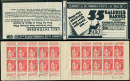 CARNETS (N°Cérès Jusqu'en1964) - 166  Paix, 50c. Rouge, N°283, T I, S. 279-B, GALERIES BARBES, N°23313, Daté 18/1/33, Dé - Other & Unclassified