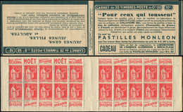 CARNETS (N°Cérès Jusqu'en1964) - 174  Paix, 50c. Rouge, N°283, T I, S. 264, PASTILLES MONLEON, Infime Décalques De Couv. - Other & Unclassified