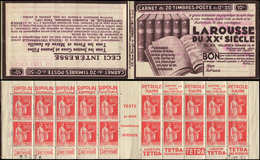 CARNETS (N°Cérès Jusqu'en1964) - 206  Paix, 50c. Rouge, N°283A, T IIA, S. 340, LAROUSSE, Forte Adh. De Couv., B/TB - Other & Unclassified