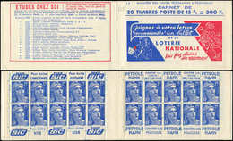 CARNETS (N°Cérès Jusqu'en1964) - 255  Gandon, 15f. Bleu, N°886A, T II, S. 8, LOTERIE NATIONALE/EU Broch. 70201, Un Ex. A - Other & Unclassified