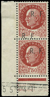 ** TIMBRES DE LIBERATION - BORDEAUX 6j : 1f50 Brun-rouge, T I, DOUBLE Surcharge Tenant à Normale, Cdf, TB, Signé Mayer - Libération