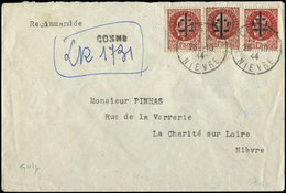 Let TIMBRES DE LIBERATION - LA CHARITE SUR LOIRE 29 : 1f50 Brun-rouge T II, 2 Ex. + N°11 T I, Obl. COSNE 26/10/44 Sur En - Liberation