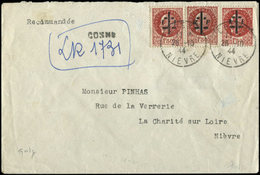 Let TIMBRES DE LIBERATION - LA CHARITE SUR LOIRE 29 : 1f50 Brun-rouge T II, 2 Ex. + N°11 T I, Obl. COSNE 26/10/44 Sur En - Liberazione