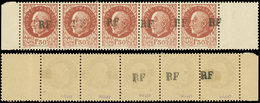 ** TIMBRES DE LIBERATION - CHATELLERAULT 6 : 1f50 Brun-rouge, Bande De 5, Un Ex. Surch. à Cheval, 3 Ex. Surch. Au Verso, - Liberazione