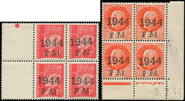 ** TIMBRES DE LIBERATION - CHERBOURG DEFENSE PASSIVE 1/2 : 1f. Rouge Et 3f. Orange, BLOCS De 4 CD, TB - Libération