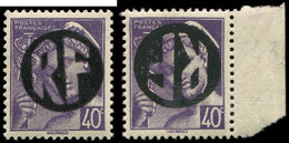 ** TIMBRES DE LIBERATION - CHOLET 3M : 40c. Violet, Surch. RENVERSEE + Normal, TB - Liberazione