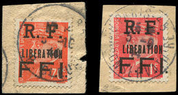 TIMBRES DE LIBERATION - PARIS 3 Et 5 : 70c. Orange Et 1f. Rouge Obl. S. 2 Fragts, TB - Libération