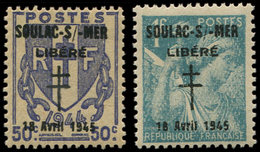 ** TIMBRES DE LIBERATION - SOULAC SUR MER 1C Et 2C : 50c. Violet Foncé Et 1f. Bleu Clair, TB - Libération