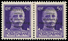 * Spécialités Diverses - BASE NAVALE ITALIENNE 11c : 50c. Violet, Surcharge RENVERSEE, PAIRE, Un Ex. Sans T à Fascista,  - Altri & Non Classificati