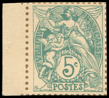 (*) VARIETES - 111   Blanc,  5c. Vert-jaune, NON DENTELE Sur Bristol, Dentelure FIGUREE, Bdf, TB, Cote Maury - Unused Stamps
