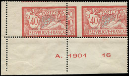 ** VARIETES - 119   Merson, 40c. Rouge Et Bleu, PIQUAGE à CHEVAL, PAIRE Petit Cdf N°A.1901 16, Un Ex. *, TB - Nuovi